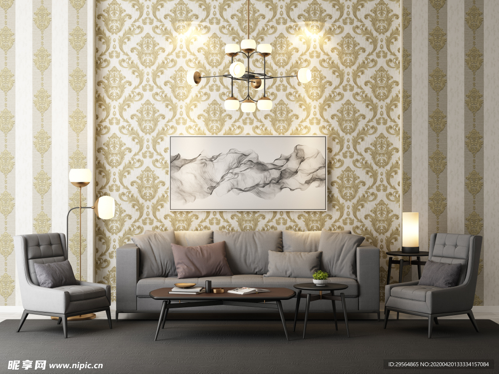 家装壁纸挂画展示空间效果图