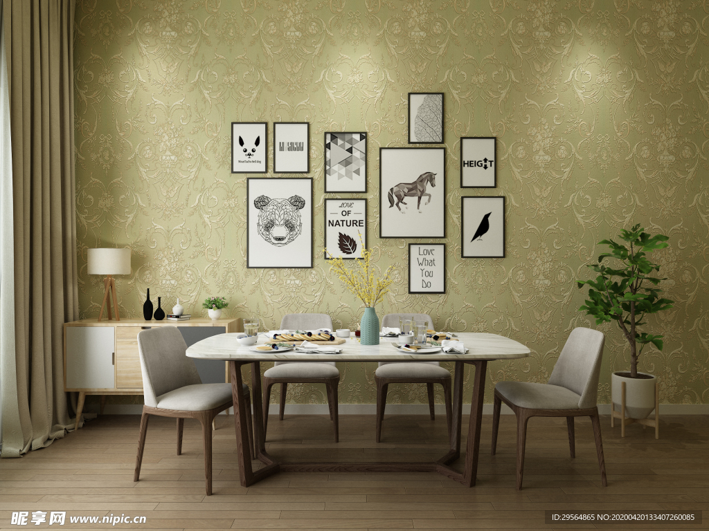 家装壁纸挂画展示空间效果图