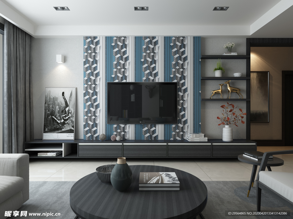 家装壁纸挂画展示空间效果图