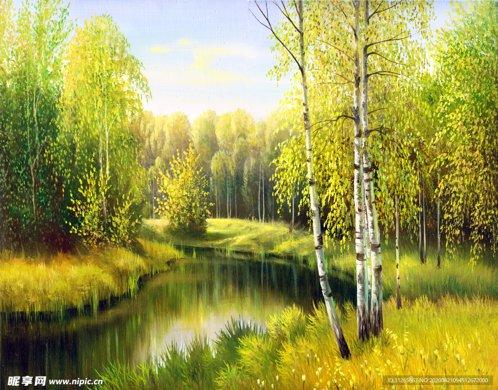 精美乡村油画风景油画喷绘素材