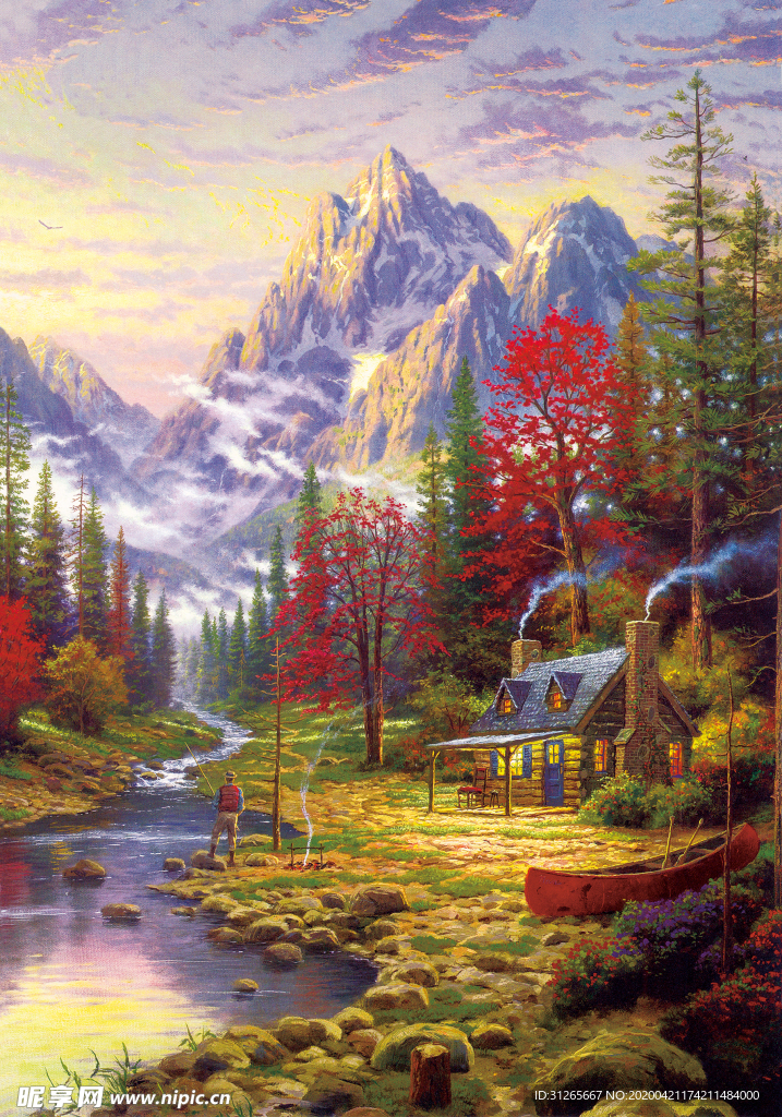 高清油画喷绘素材托马斯风景