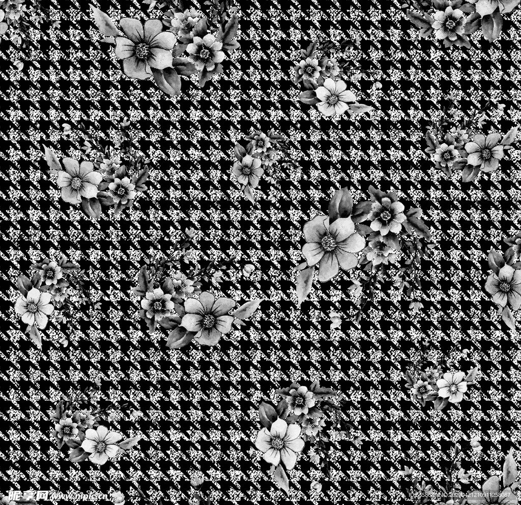 千鸟格女装四边连续传统印花图案