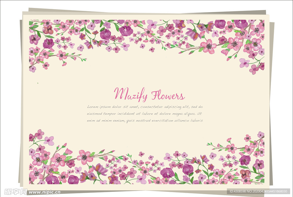 水彩花卉  紫红花朵边框