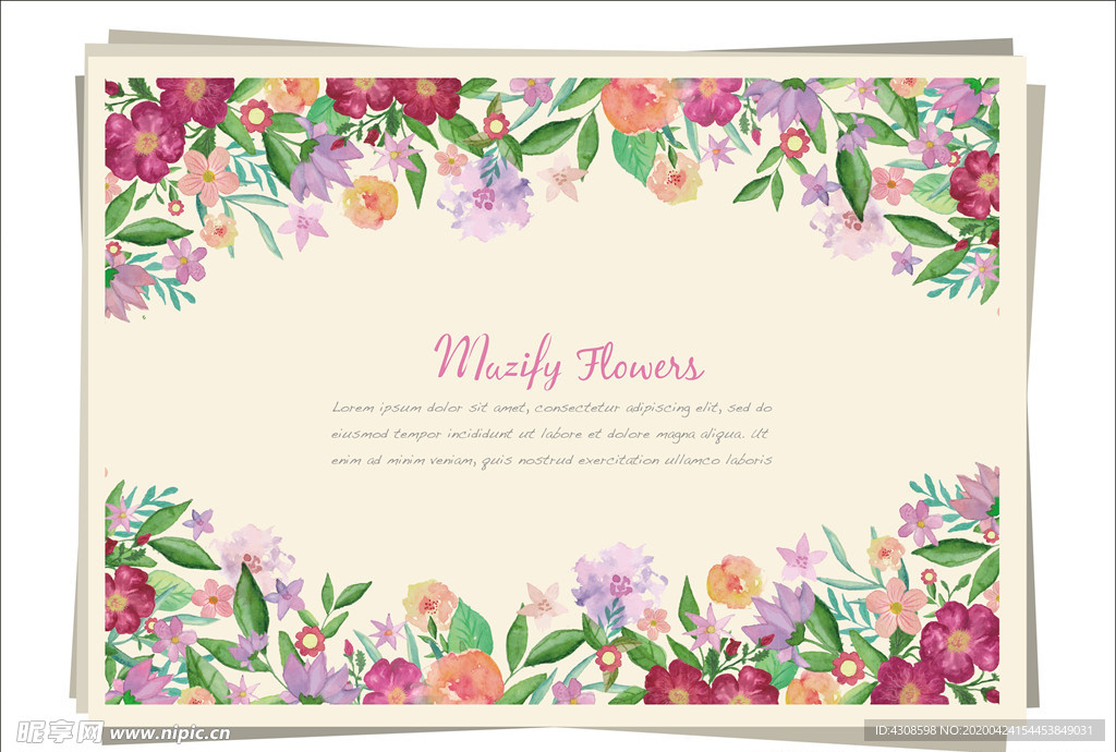 水彩花卉 玫粉花卉边框