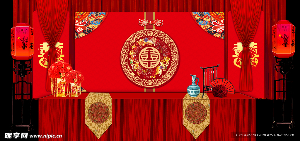 红色婚庆舞台背景红色舞台
