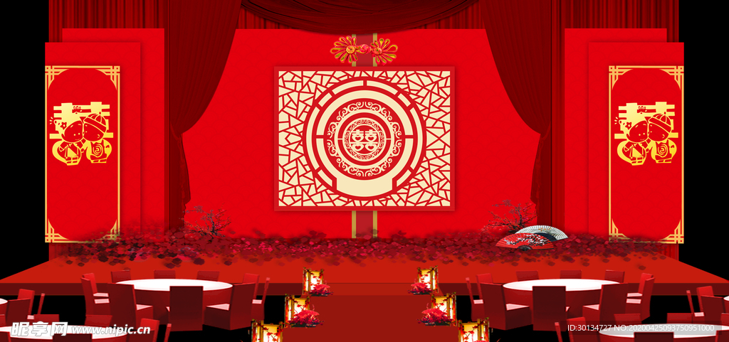 红色婚庆舞台背景红色舞台