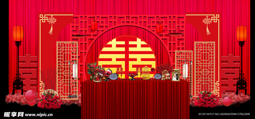 红色婚庆舞台背景红色舞台