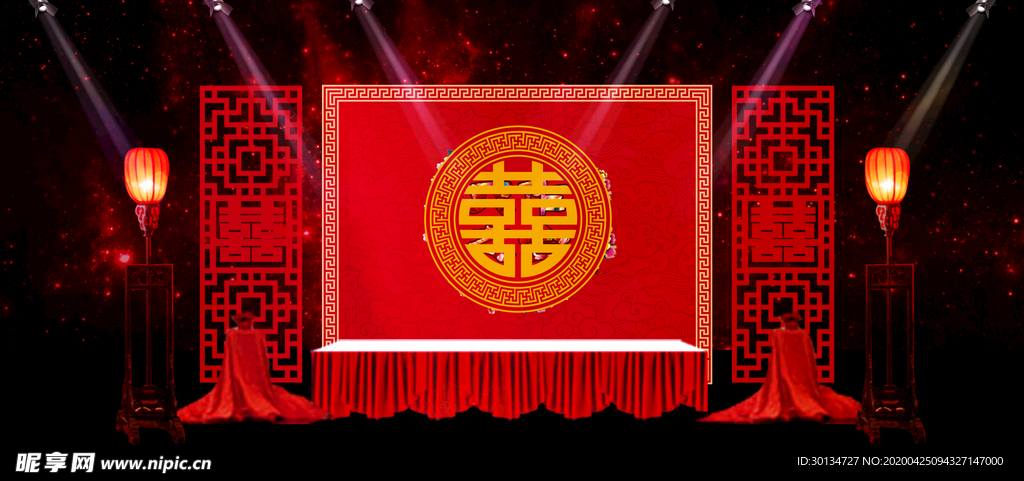 红色婚庆舞台背景红色舞台