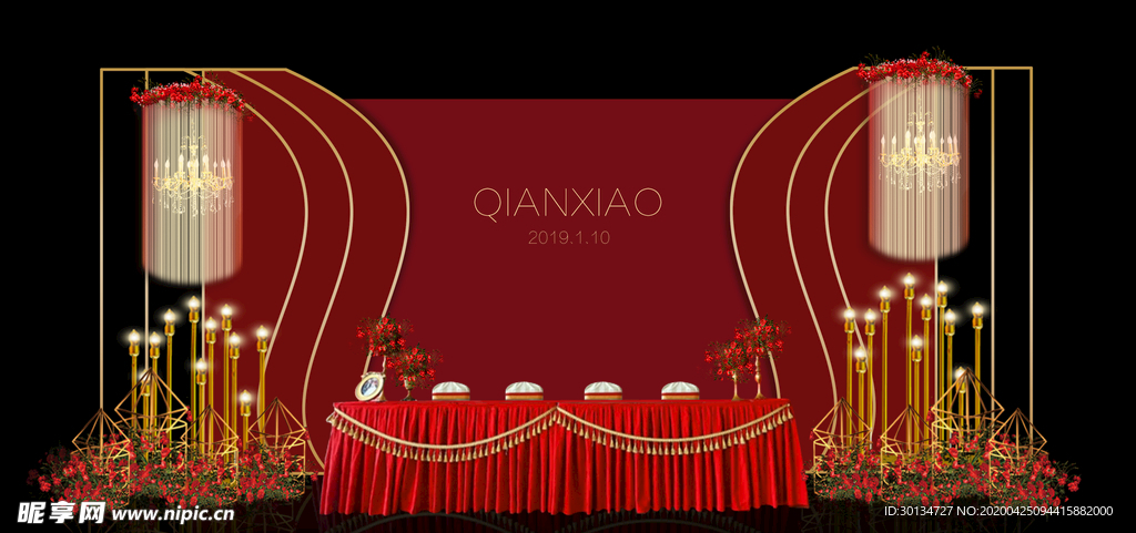 红色婚庆舞台背景红色舞台
