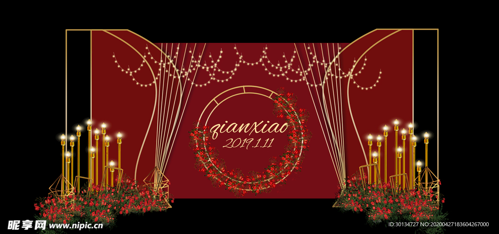 中式婚礼红色舞台背景