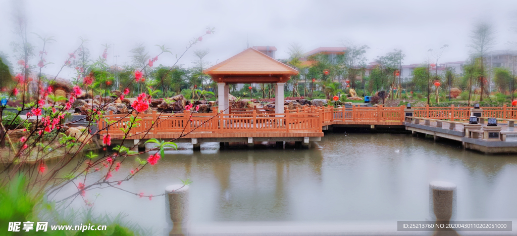 岭南湖景小桥流水凉亭