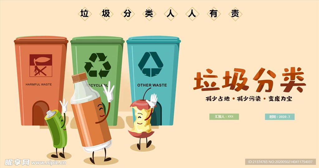 卡通风环保宣传垃圾分类PPT