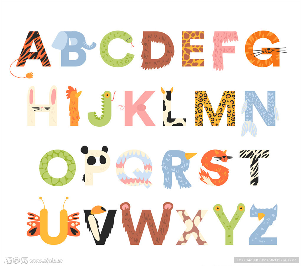 26个字母 动物花纹字母