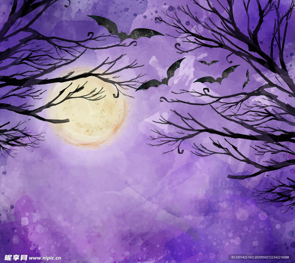万圣节夜晚 枯树风景