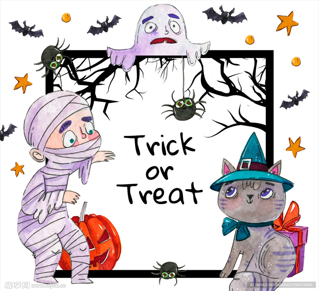 彩绘万圣节 角色贺卡