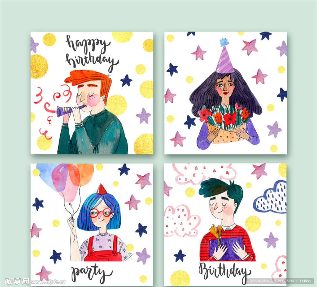 彩绘生日派对 人物卡片