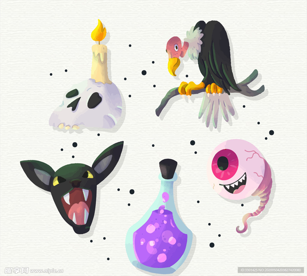 水彩绘画万圣节元素