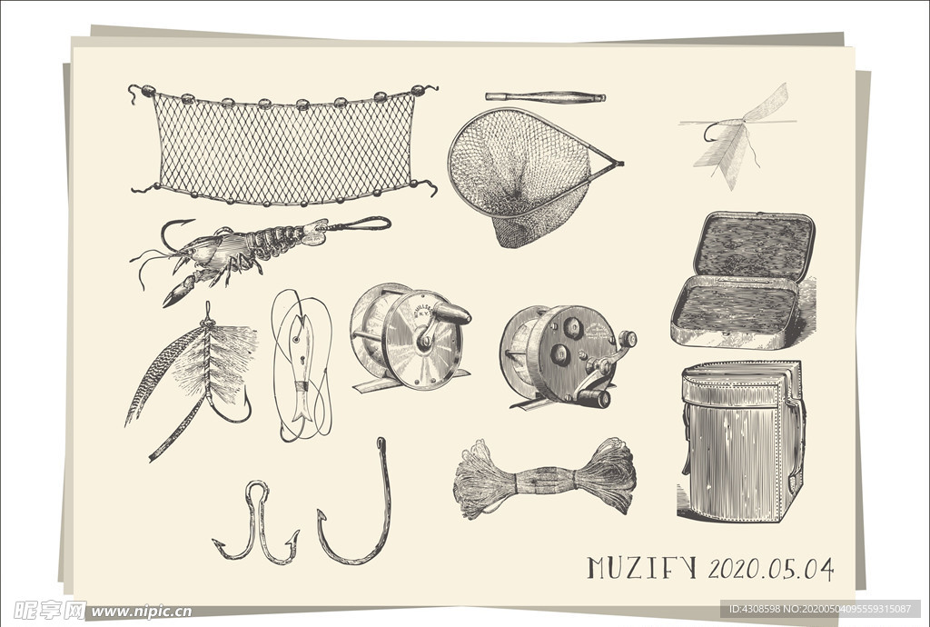 钓鱼工具 素描画