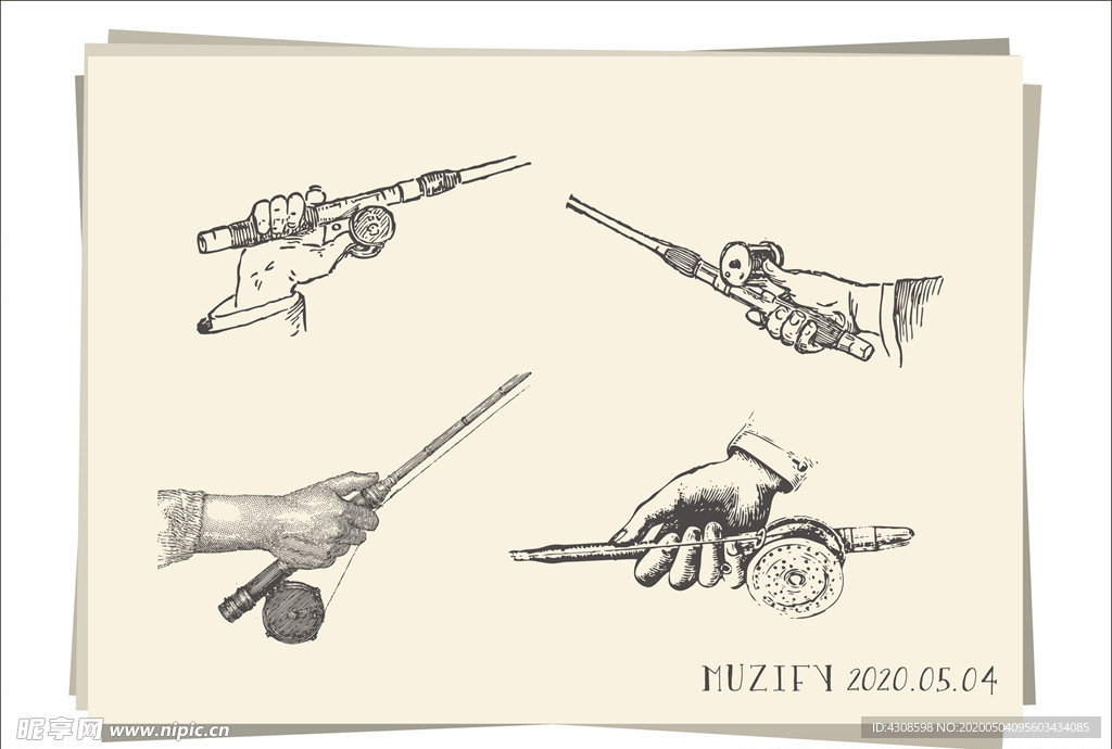 握鱼竿的手 素描画