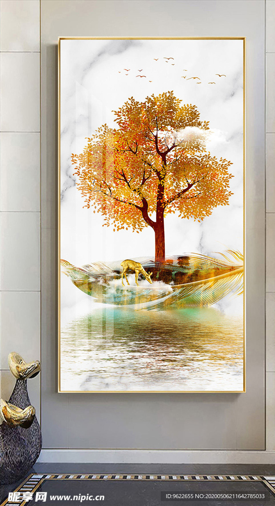 新中式金色麋鹿玄关