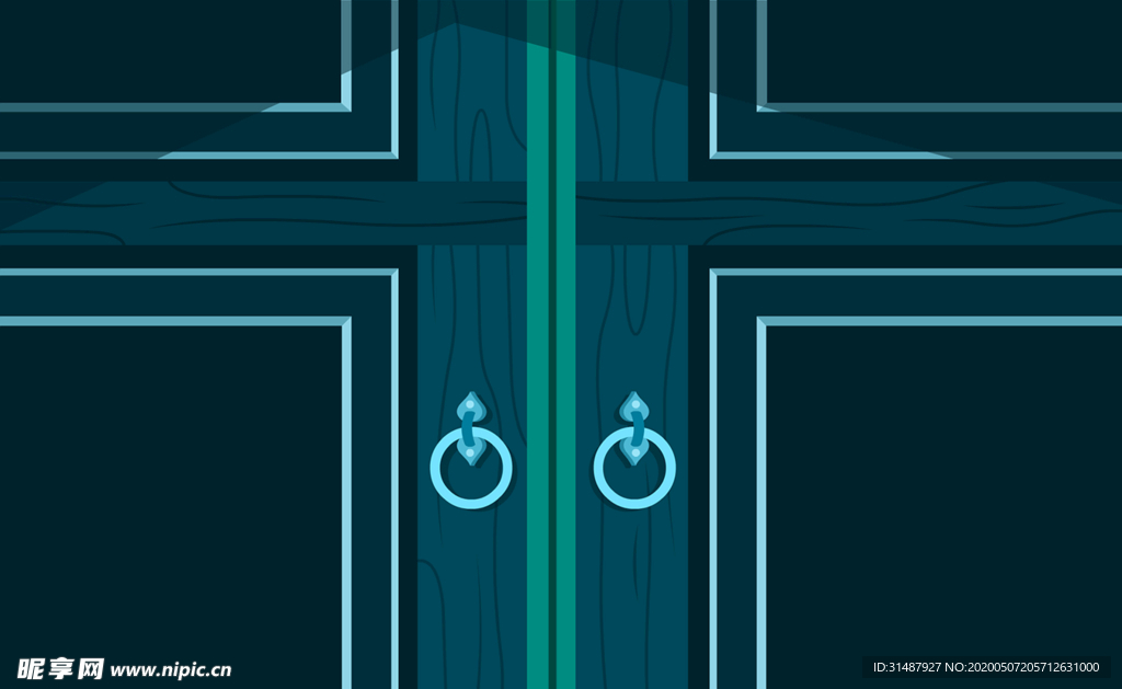 卡通阴森大门木门古门