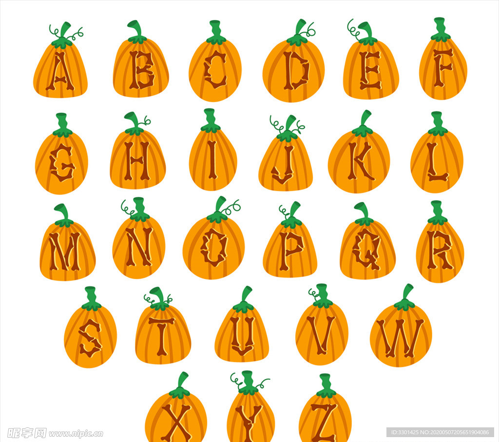 26个橙色 南瓜字母设计