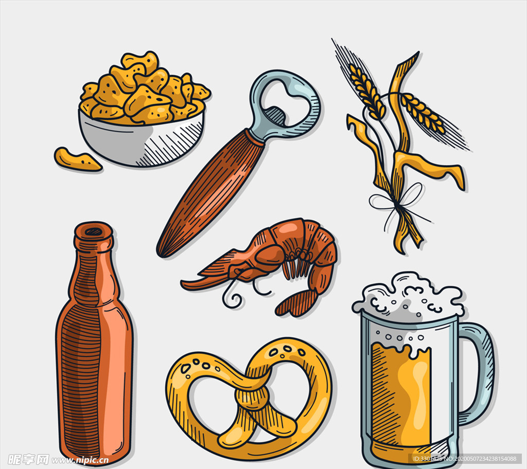 手绘啤酒节矢量素材