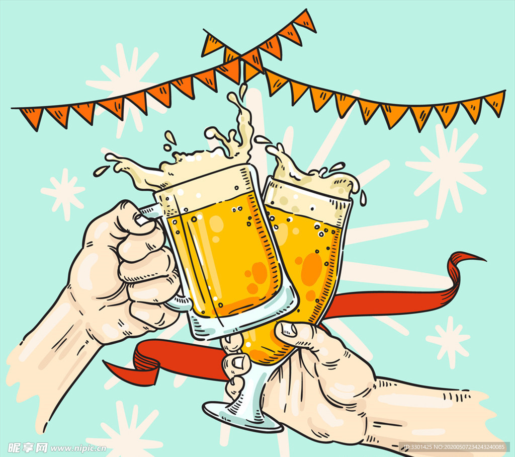 彩绘啤酒节碰杯的手臂