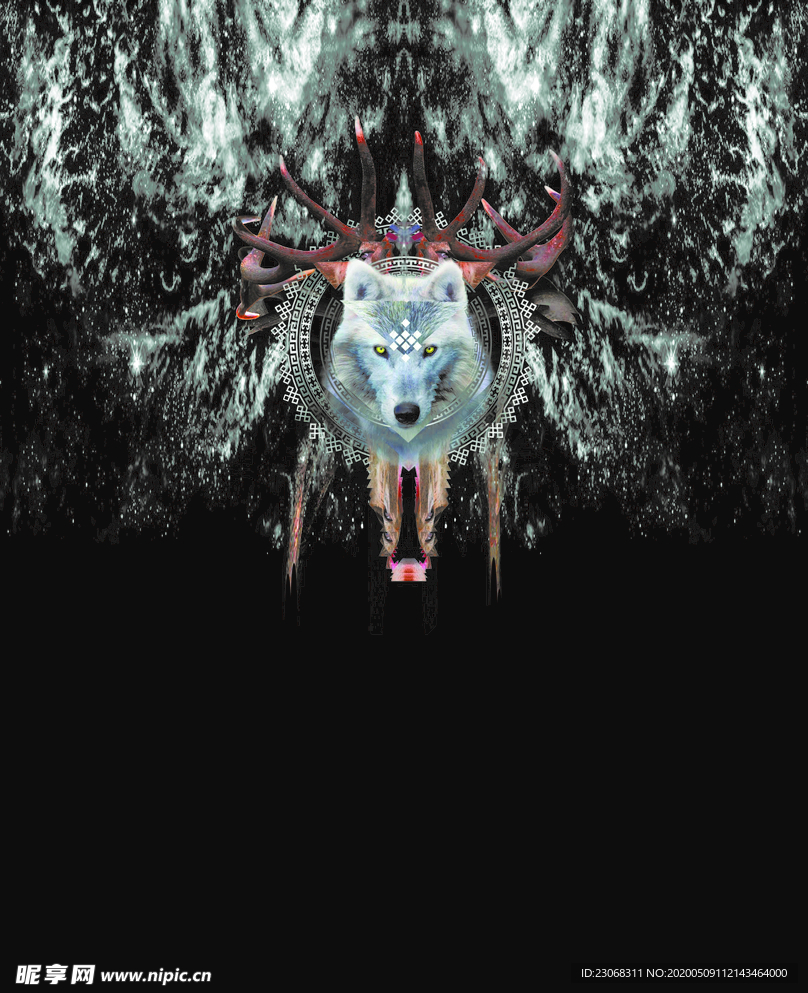 男装狼头定位花