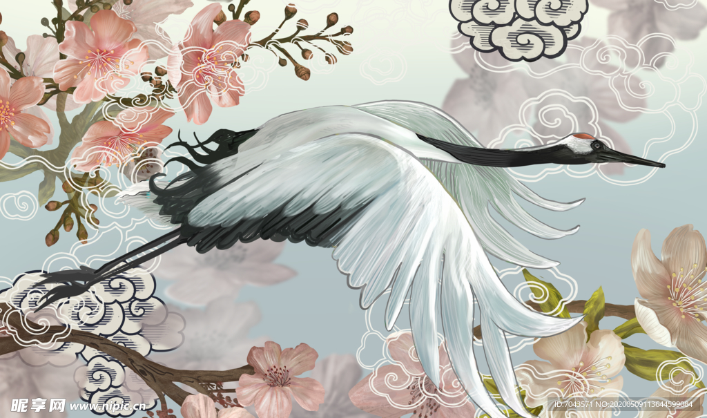 日本优雅的仙鹤插图psd