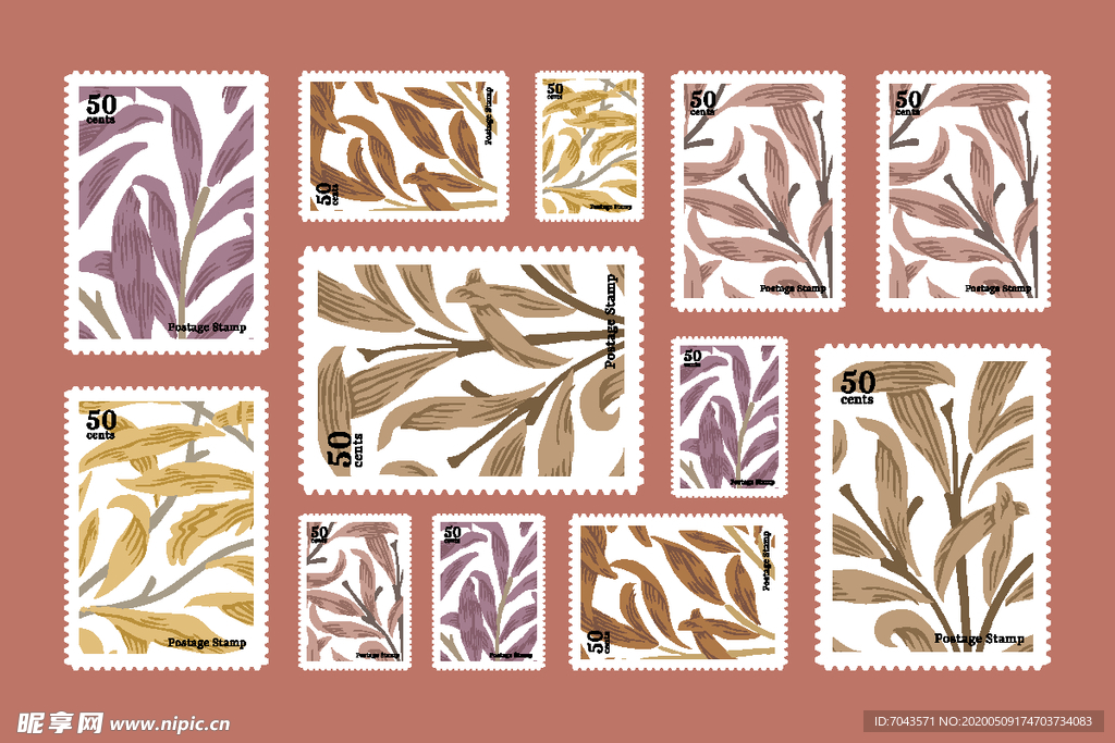 花卉邮票矢量