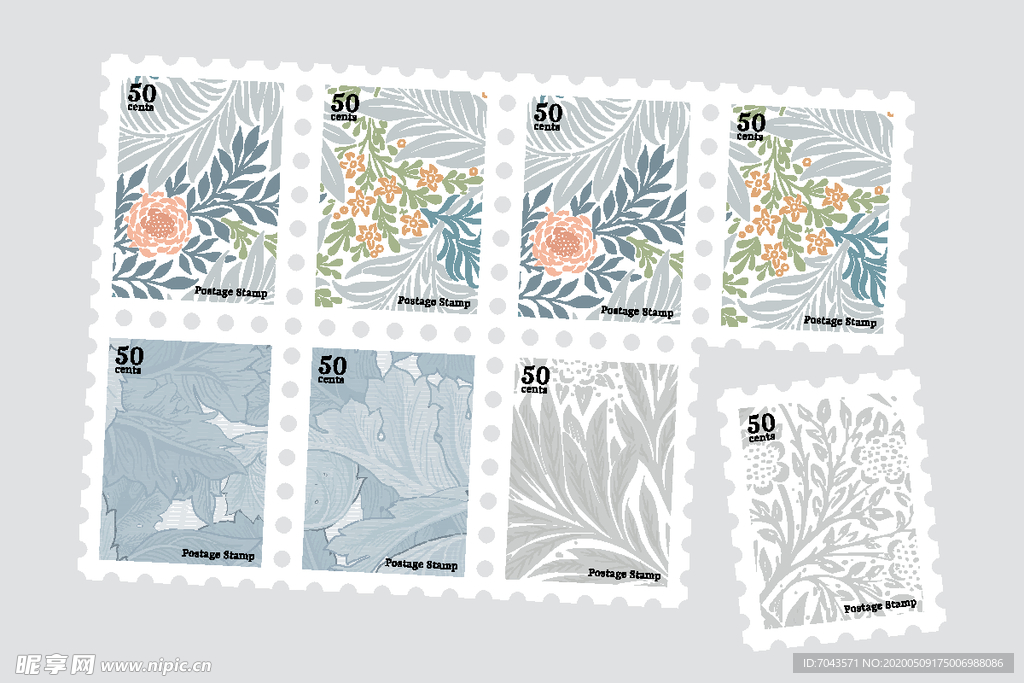花卉邮票矢量