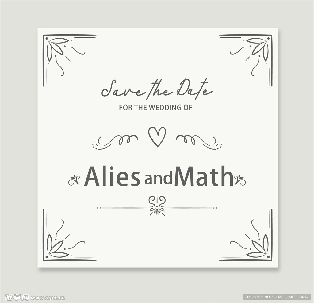 简洁花纹婚礼邀请卡