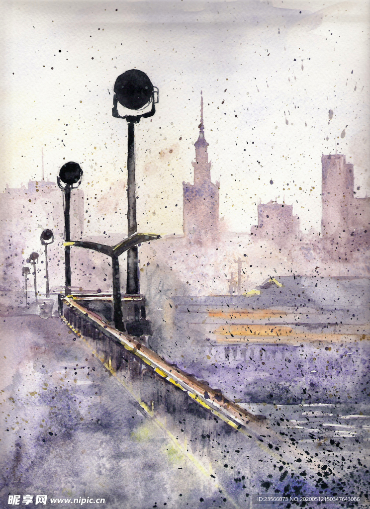 街道田园风景油画