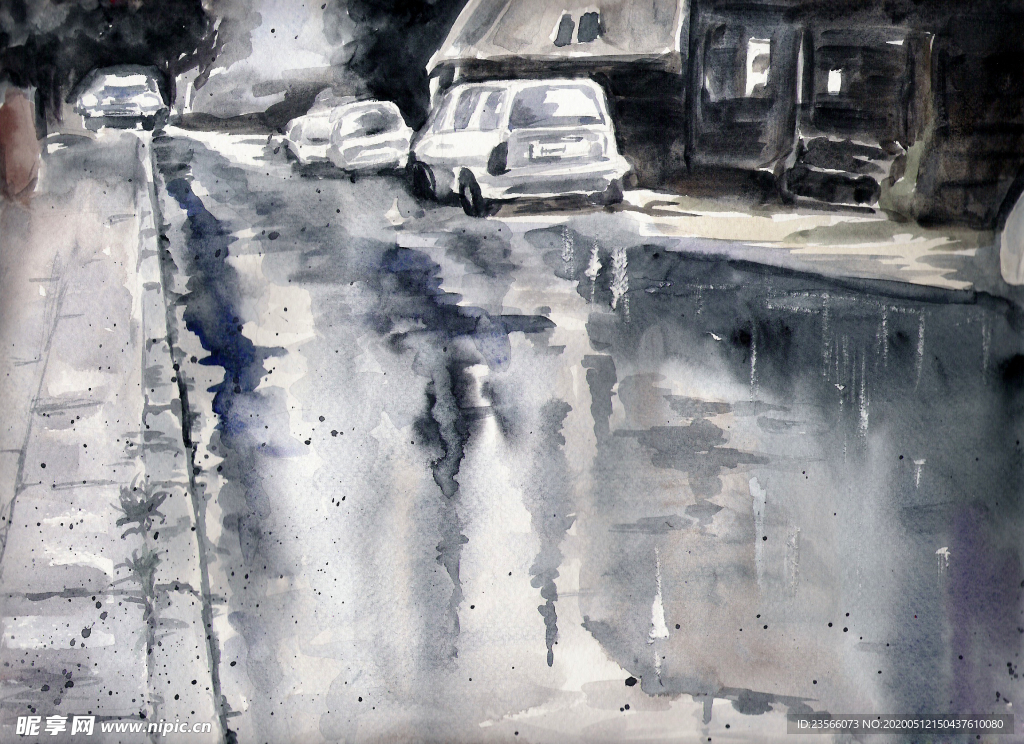 街道田园风景油画