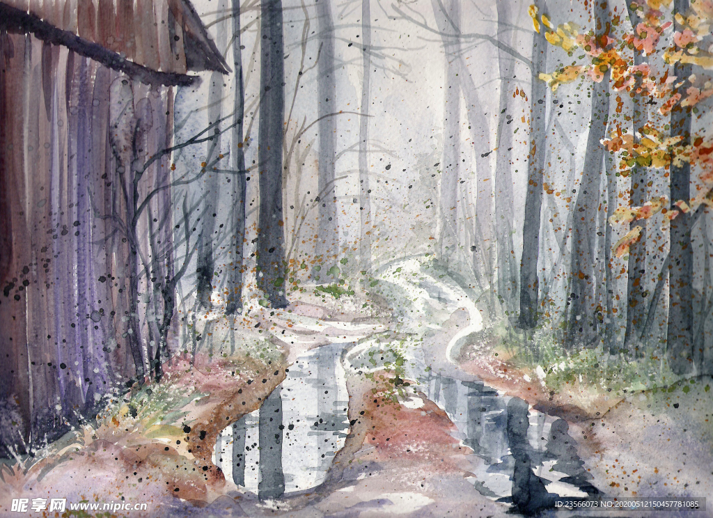 街道田园风景油画