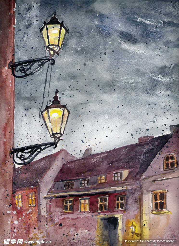 街道田园风景油画