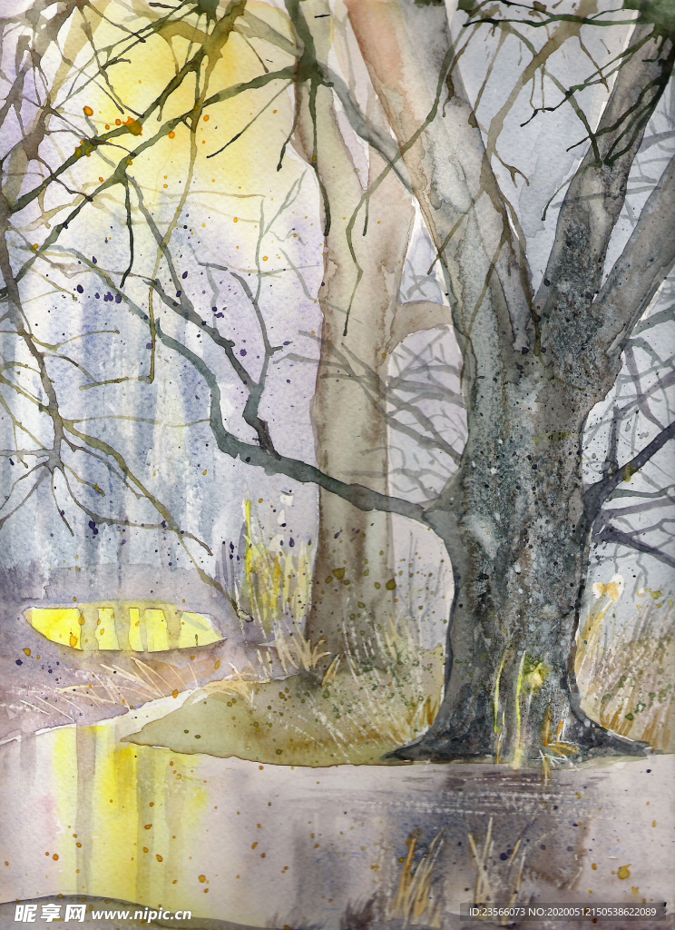 街道田园风景油画