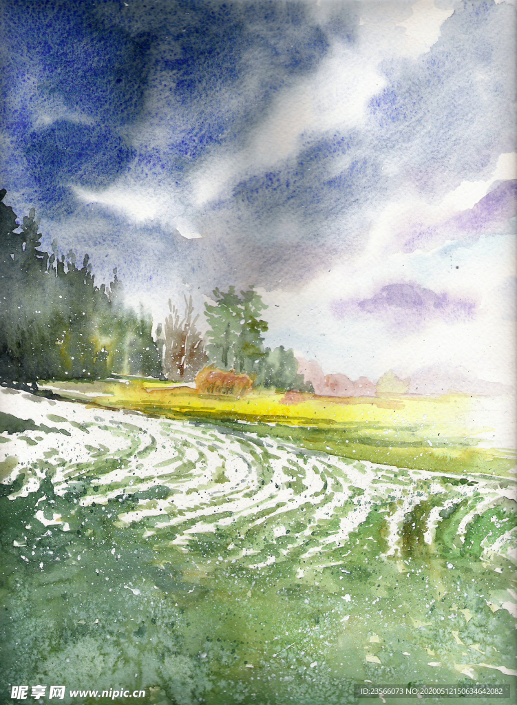 街道田园风景油画