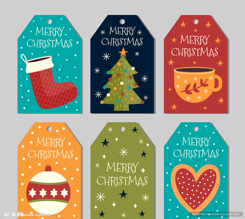 彩色圣诞节标签祝福吊牌