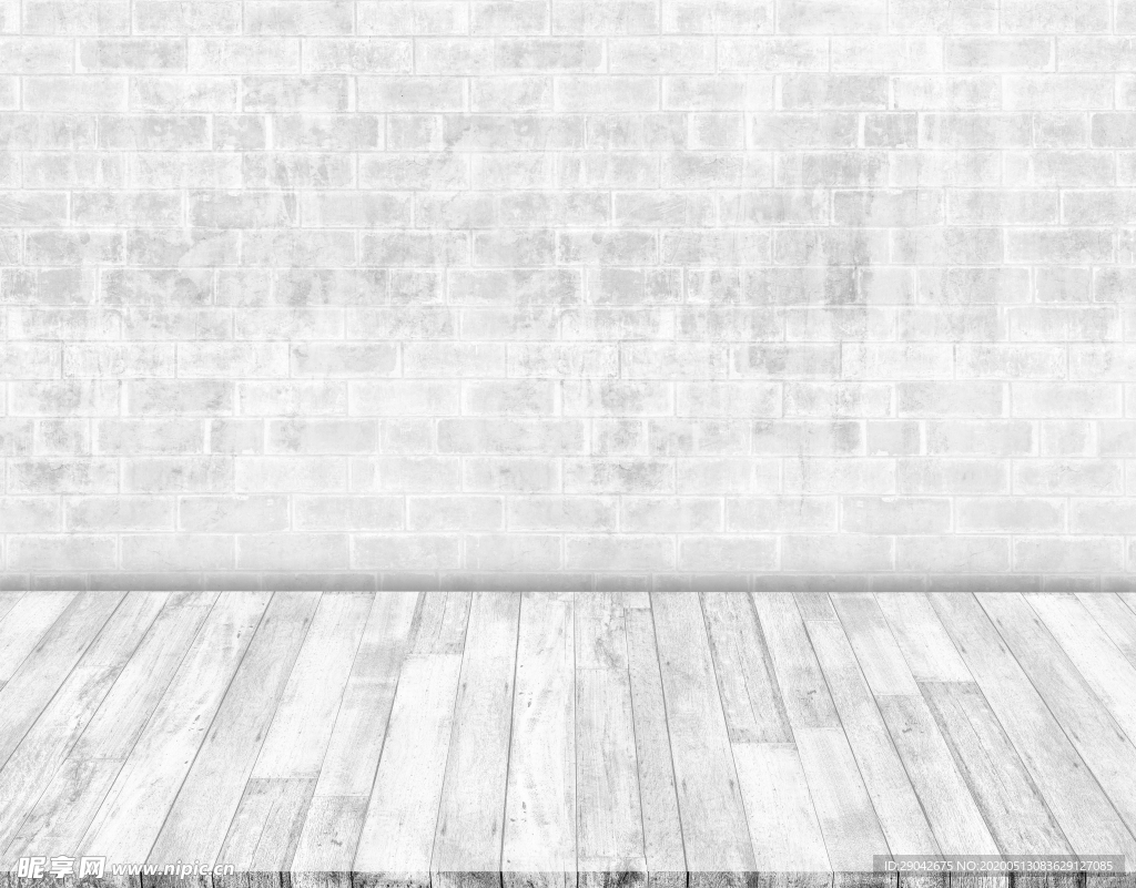 白色砖墙木板