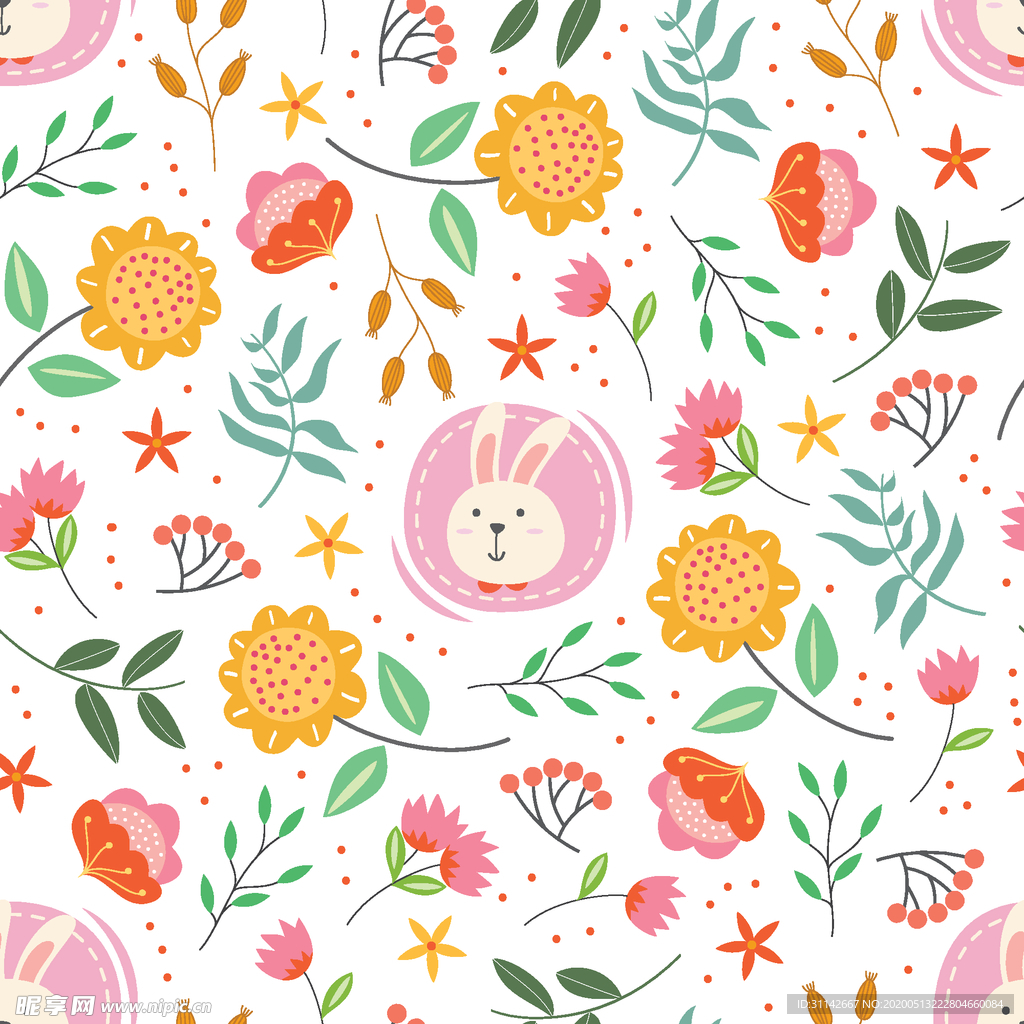 无缝花纹 卡通小白兔