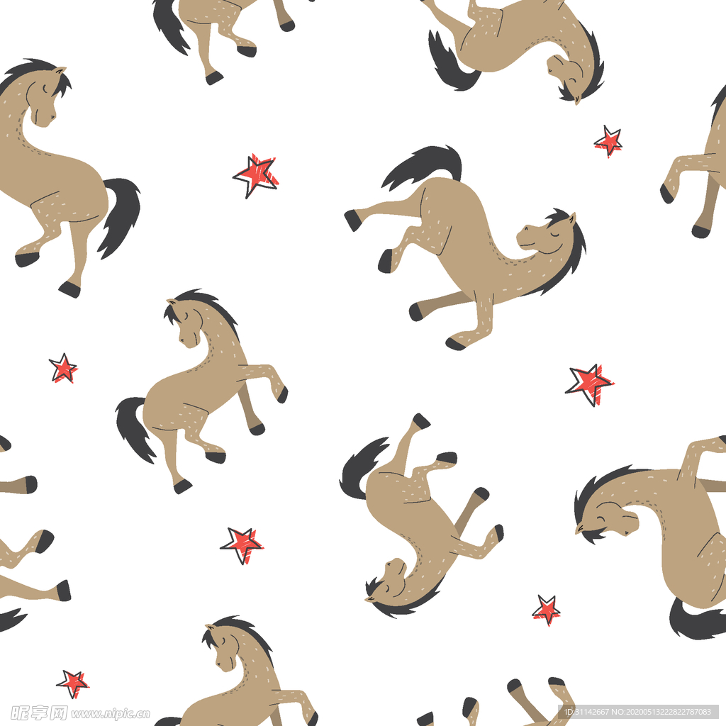 无缝花纹 马