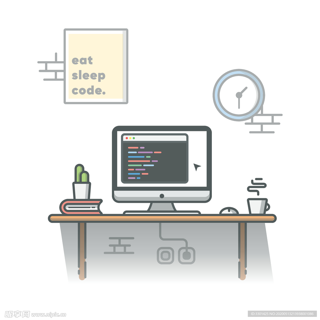 汉堡饮料面条 创意插画