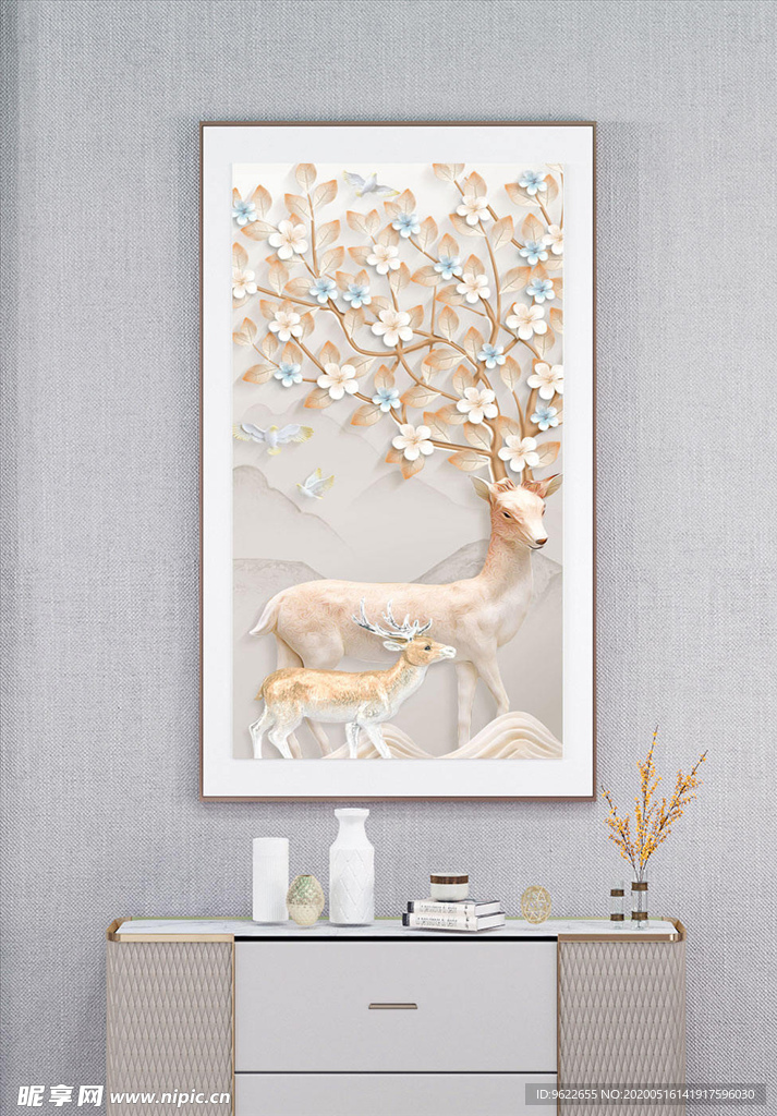 新中式发财鹿装饰画