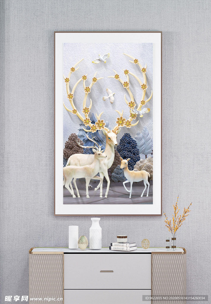 新中式发财鹿装饰画