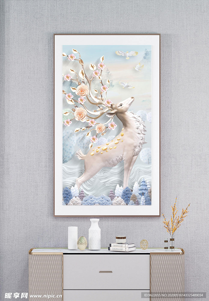 新中式发财鹿装饰画