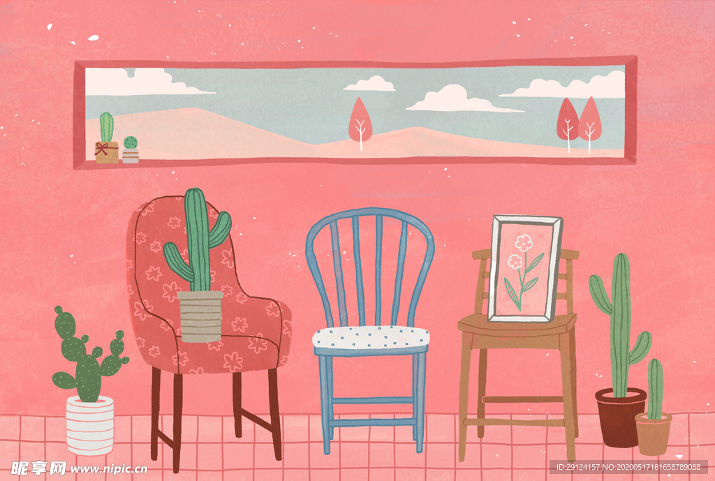 卡通客厅插画