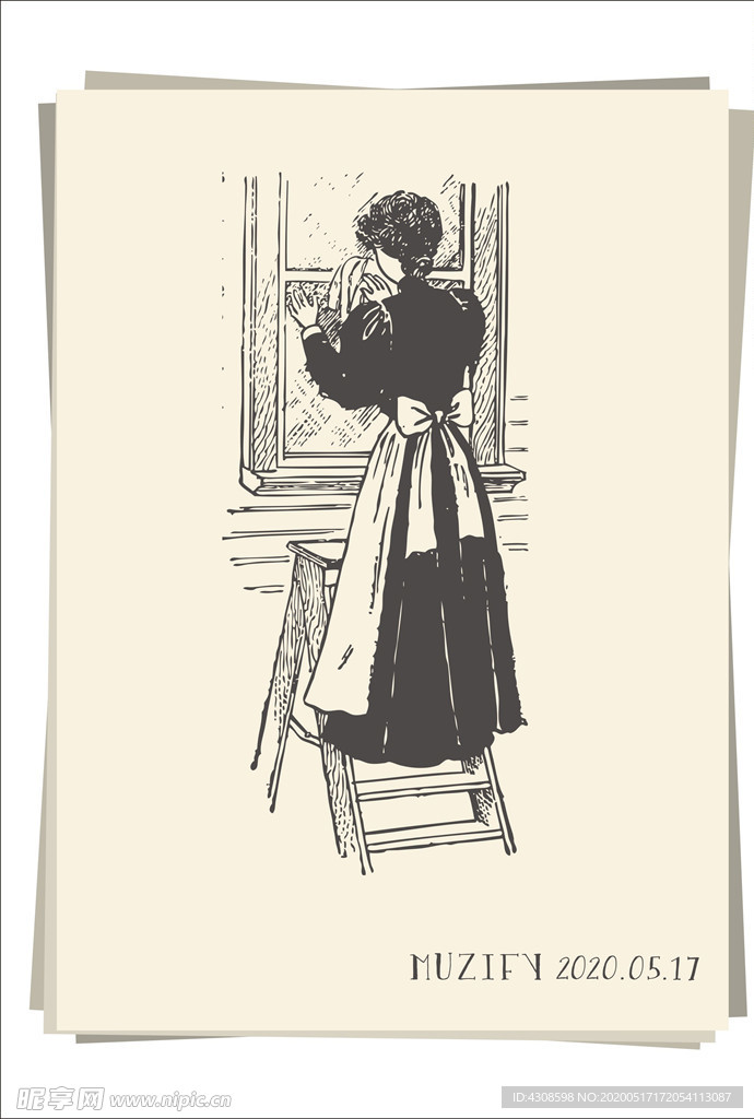 擦窗的女子 人物肖像画