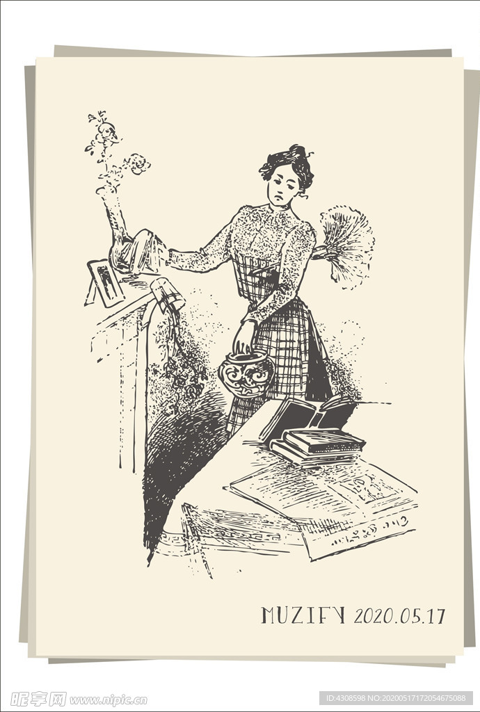 打扫橱柜的女子 人物肖像